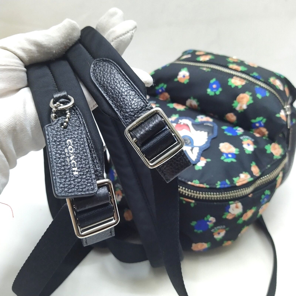 Coach Mini Charlie Tea Rose Floral Printed Nylon Zipper Backpack - Picture 6 of 13